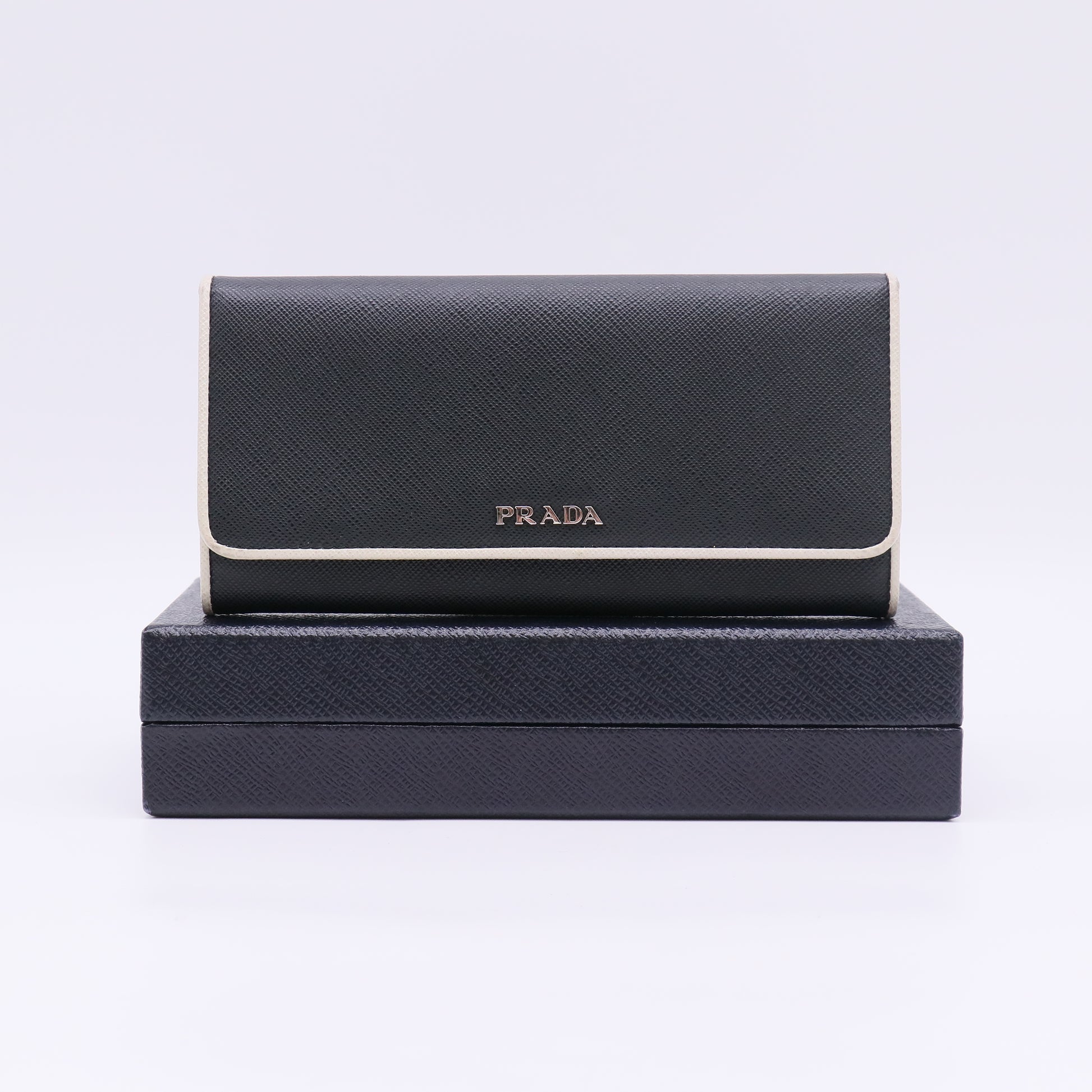 Prada Saffiano Metal Bar Continental Flap Wallet W22879