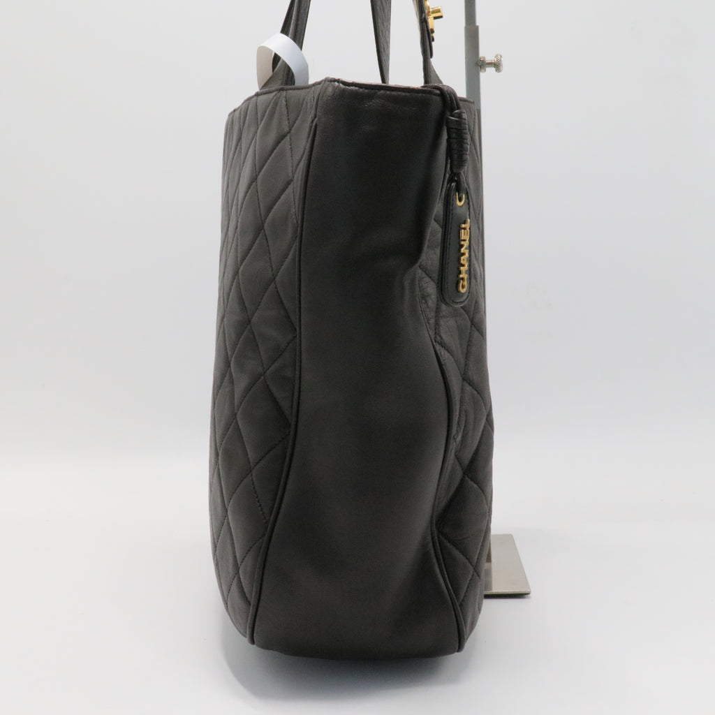 Black CC Quilted Lambskin Tote Leather Bag
