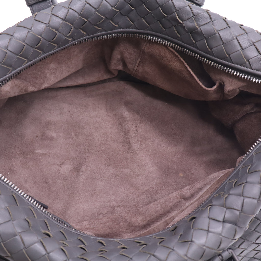 Bottega Veneta Grey Intrecciato Leather Boston Zip Bag B24208