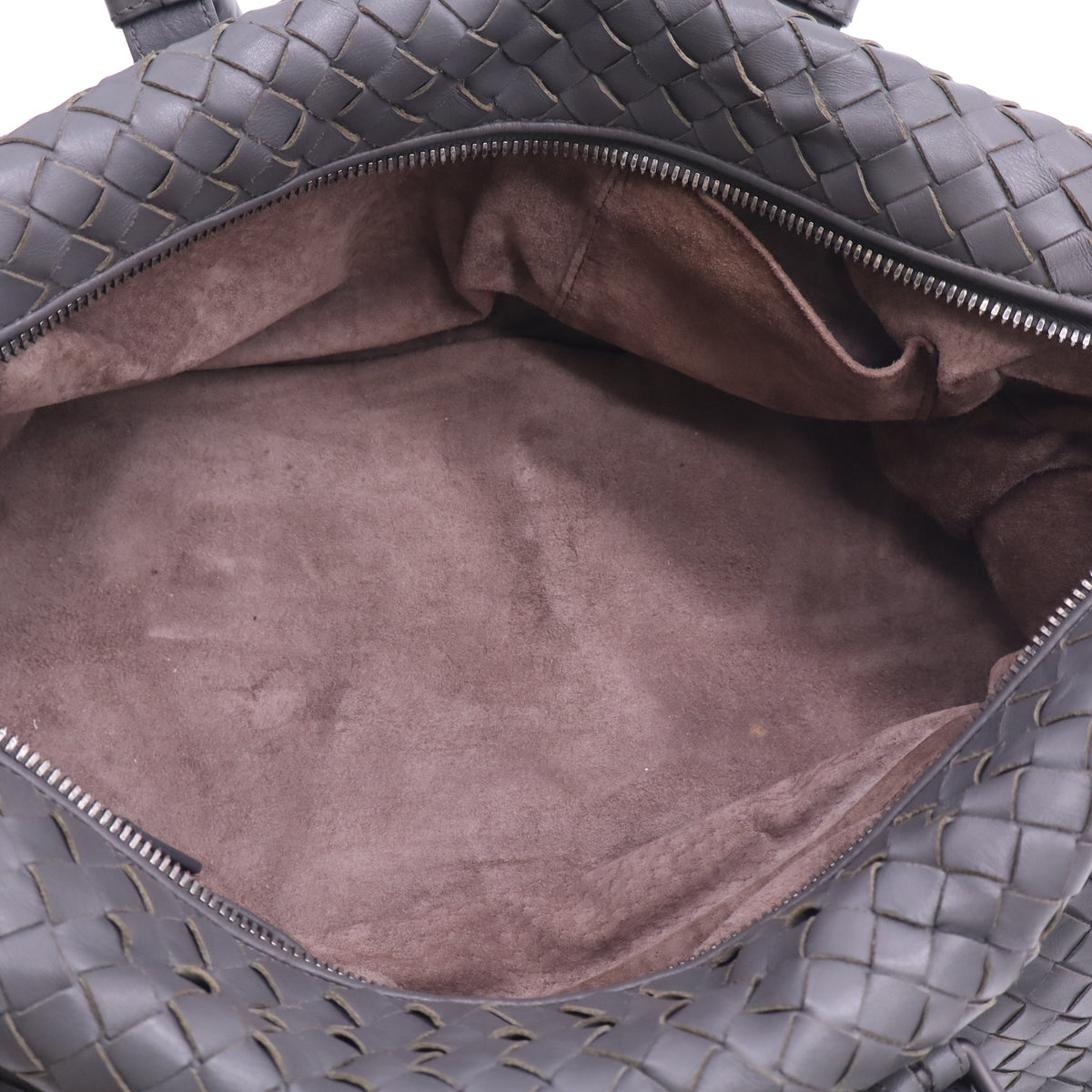 Bottega Veneta Grey Intrecciato Leather Boston Zip Bag B24208