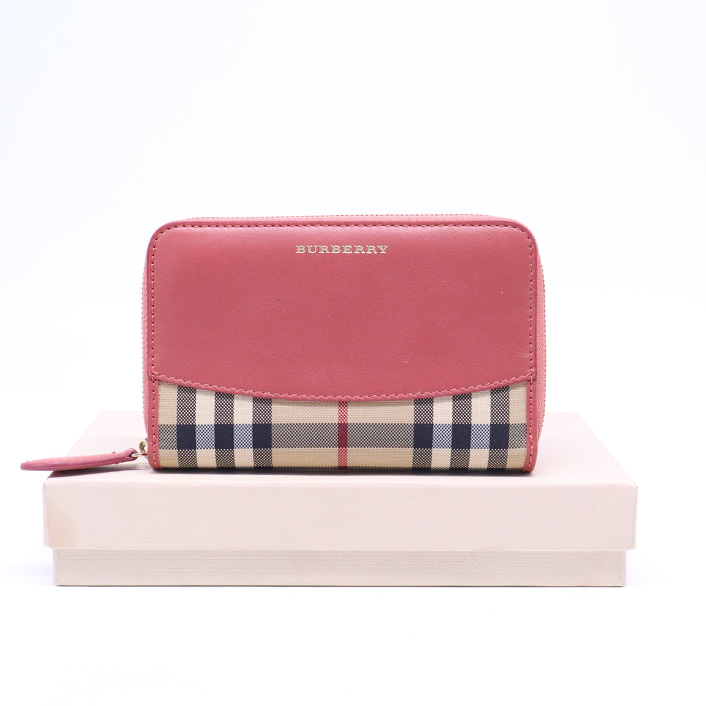 Haymarket Check Leather Zip Around Wallet Red W21011