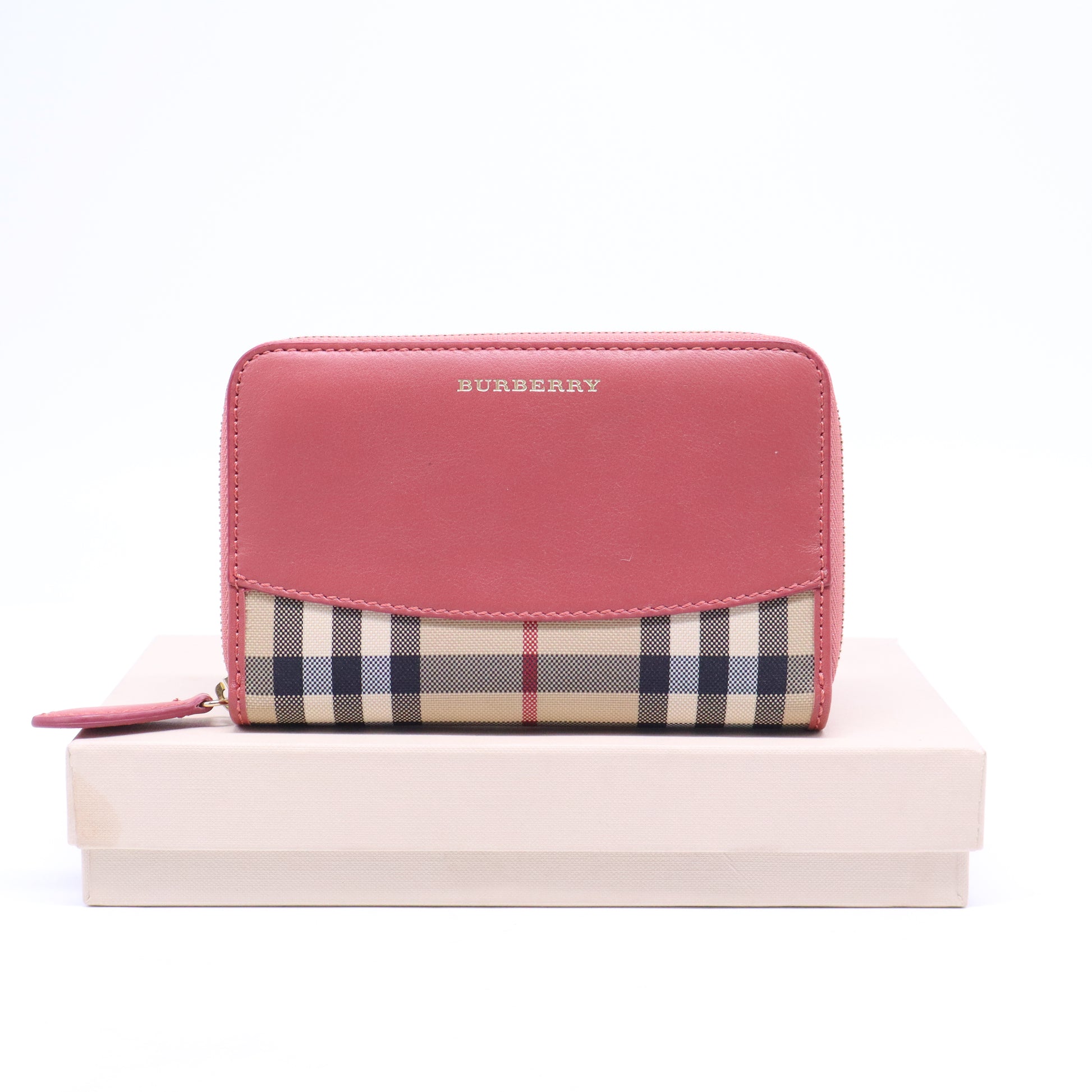 Haymarket Check Leather Zip Around Wallet Red W21011