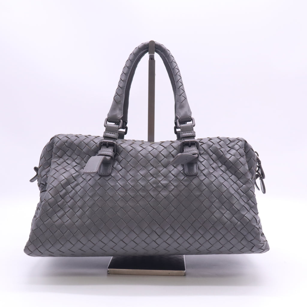 Bottega Veneta Grey Intrecciato Leather Boston Zip Bag B24208