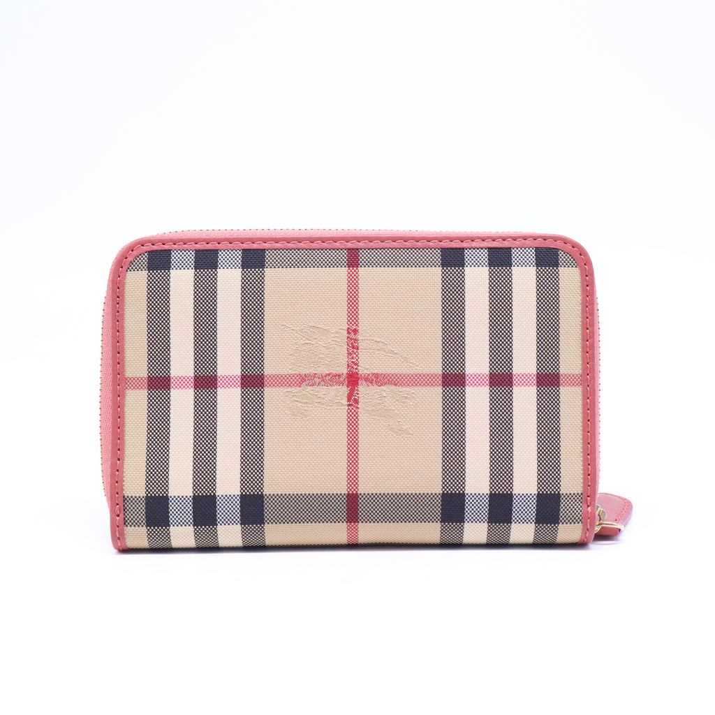 Haymarket Check Leather Zip Around Wallet Red W21011