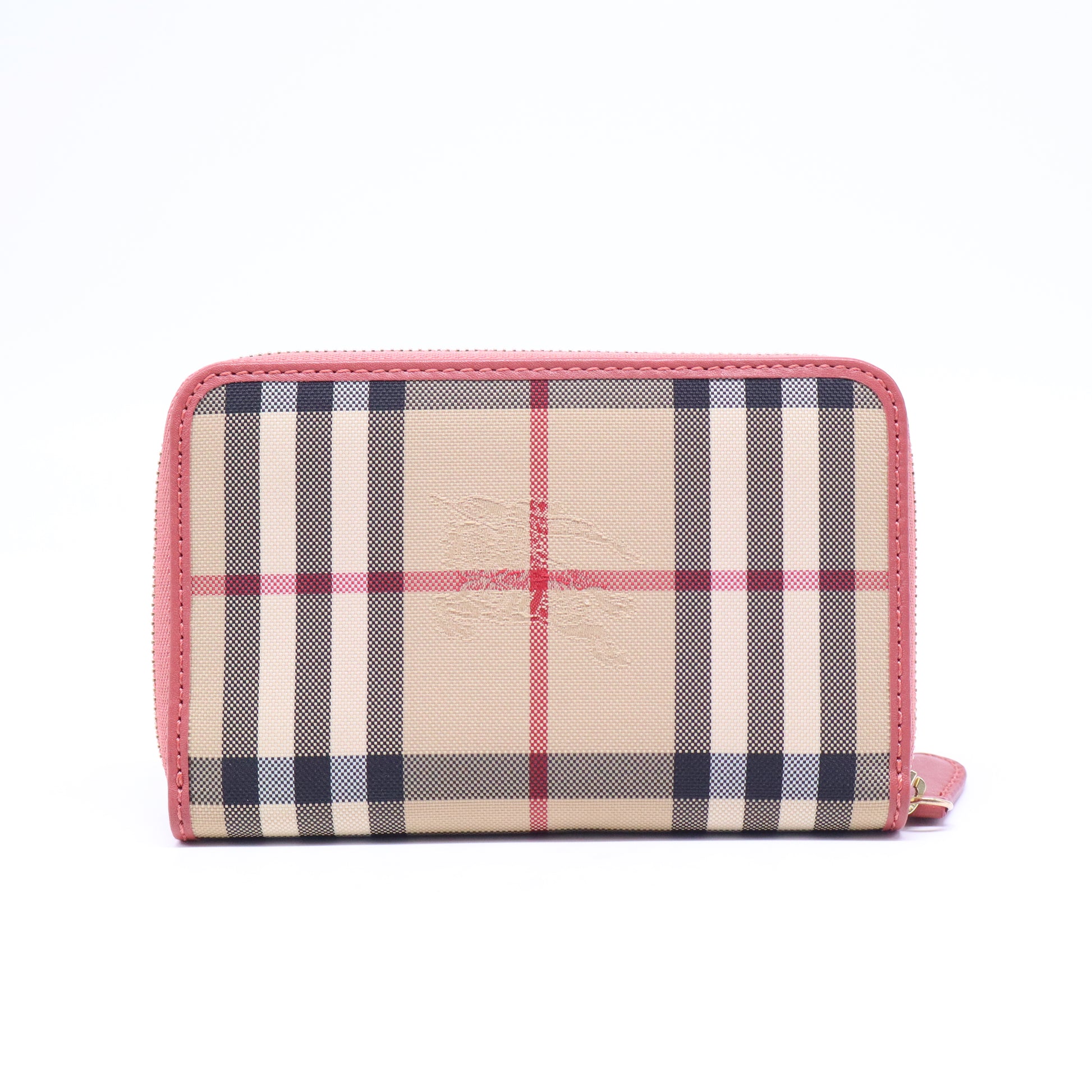 Haymarket Check Leather Zip Around Wallet Red W21011