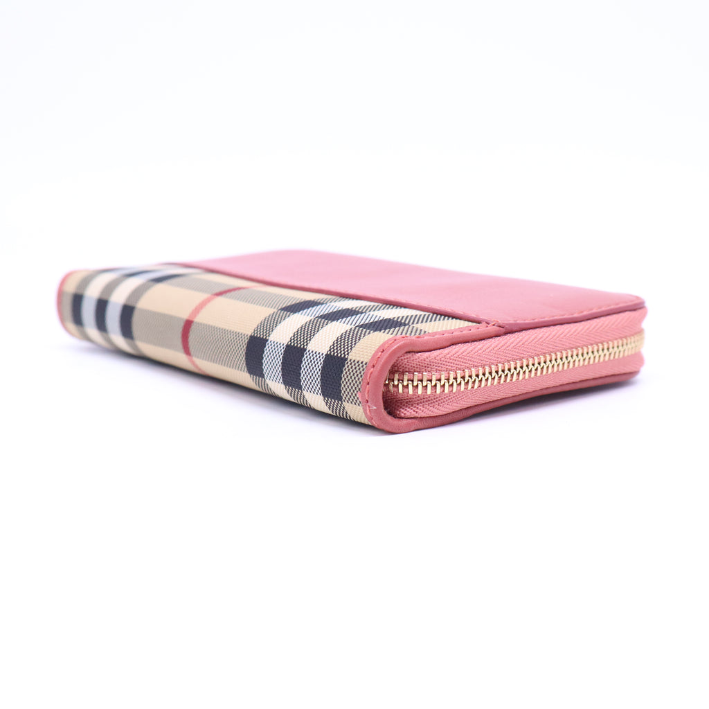 Haymarket Check Leather Zip Around Wallet Red W21011