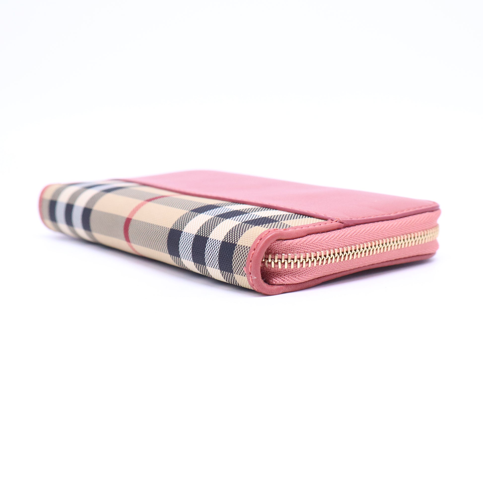 Haymarket Check Leather Zip Around Wallet Red W21011
