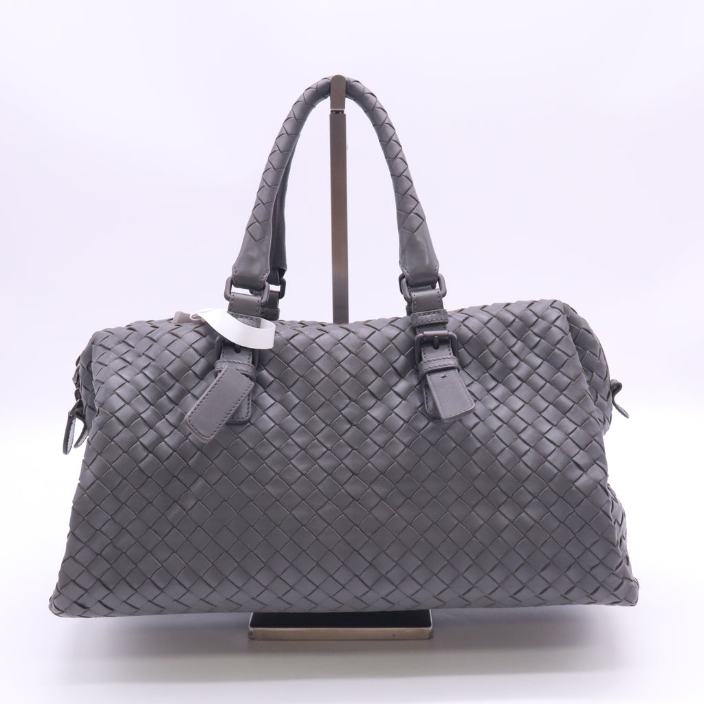 Bottega Veneta Grey Intrecciato Leather Boston Zip Bag B24208