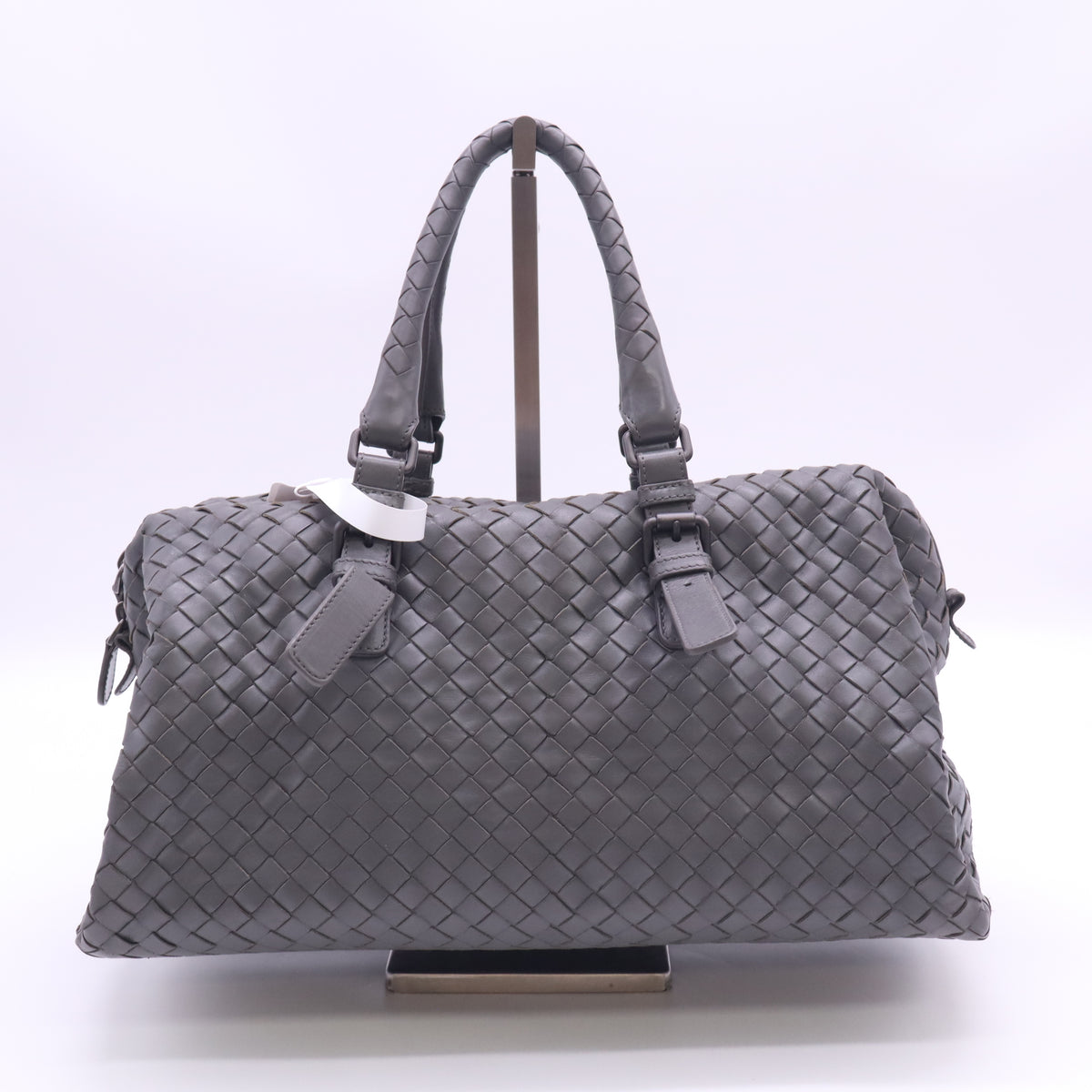 Bottega Veneta Grey Intrecciato Leather Boston Zip Bag B24208