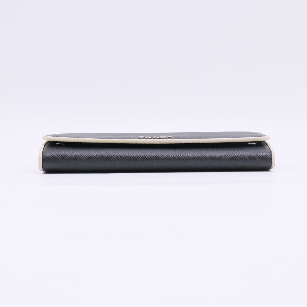 Prada Saffiano Metal Bar Continental Flap Wallet W22879
