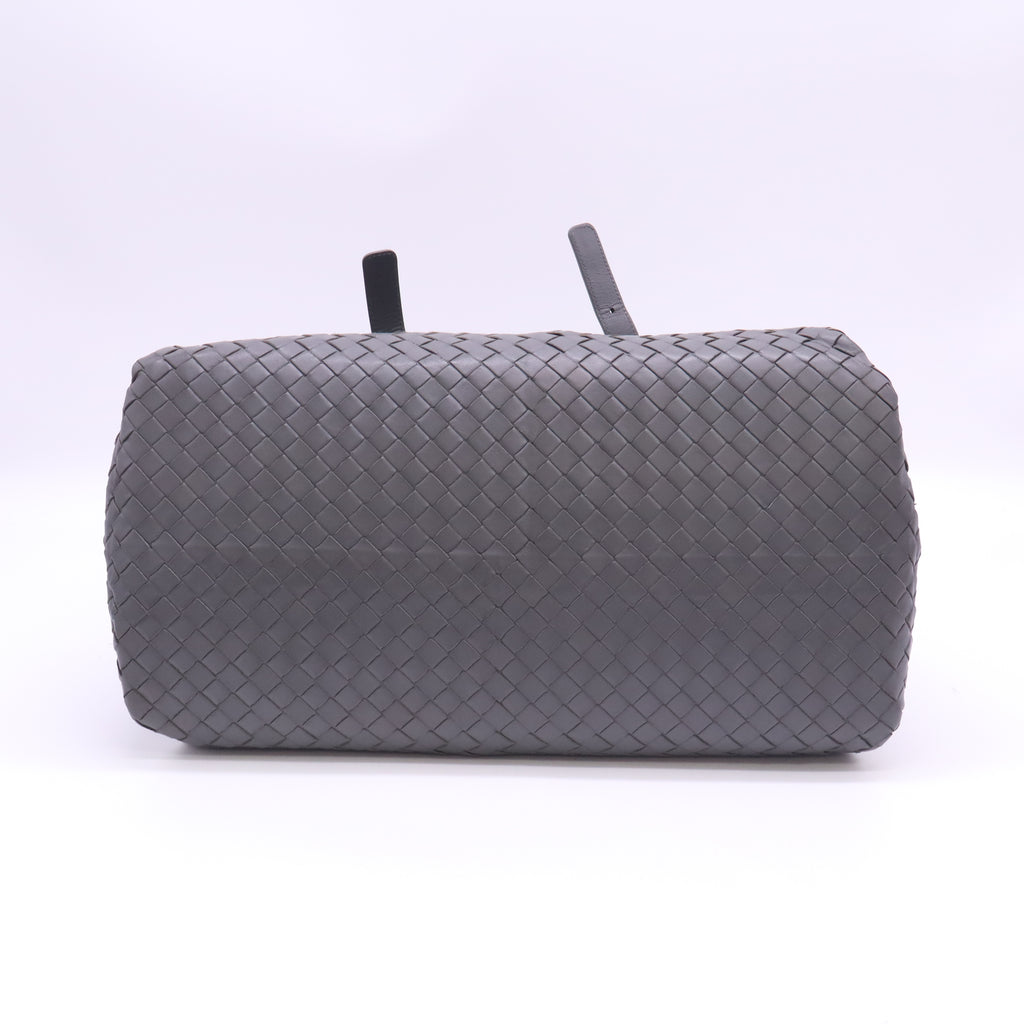 Bottega Veneta Grey Intrecciato Leather Boston Zip Bag B24208
