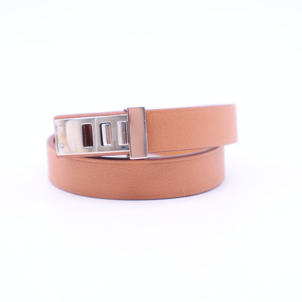 Hermes Mini Dog Leather Palladium Plated Wrap Bracelet W11323