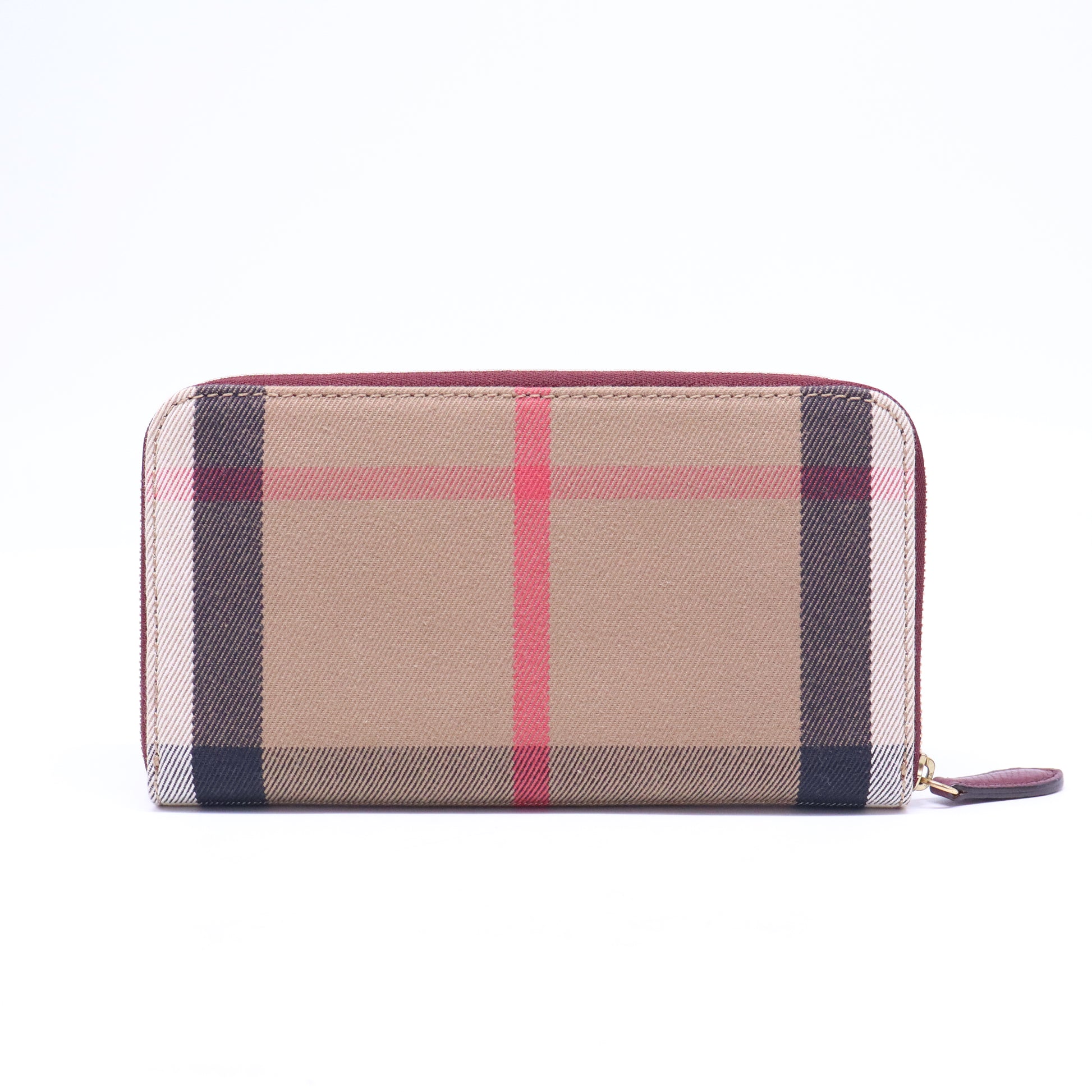Leather and House Check Elmore Zip Around Wallet W21012