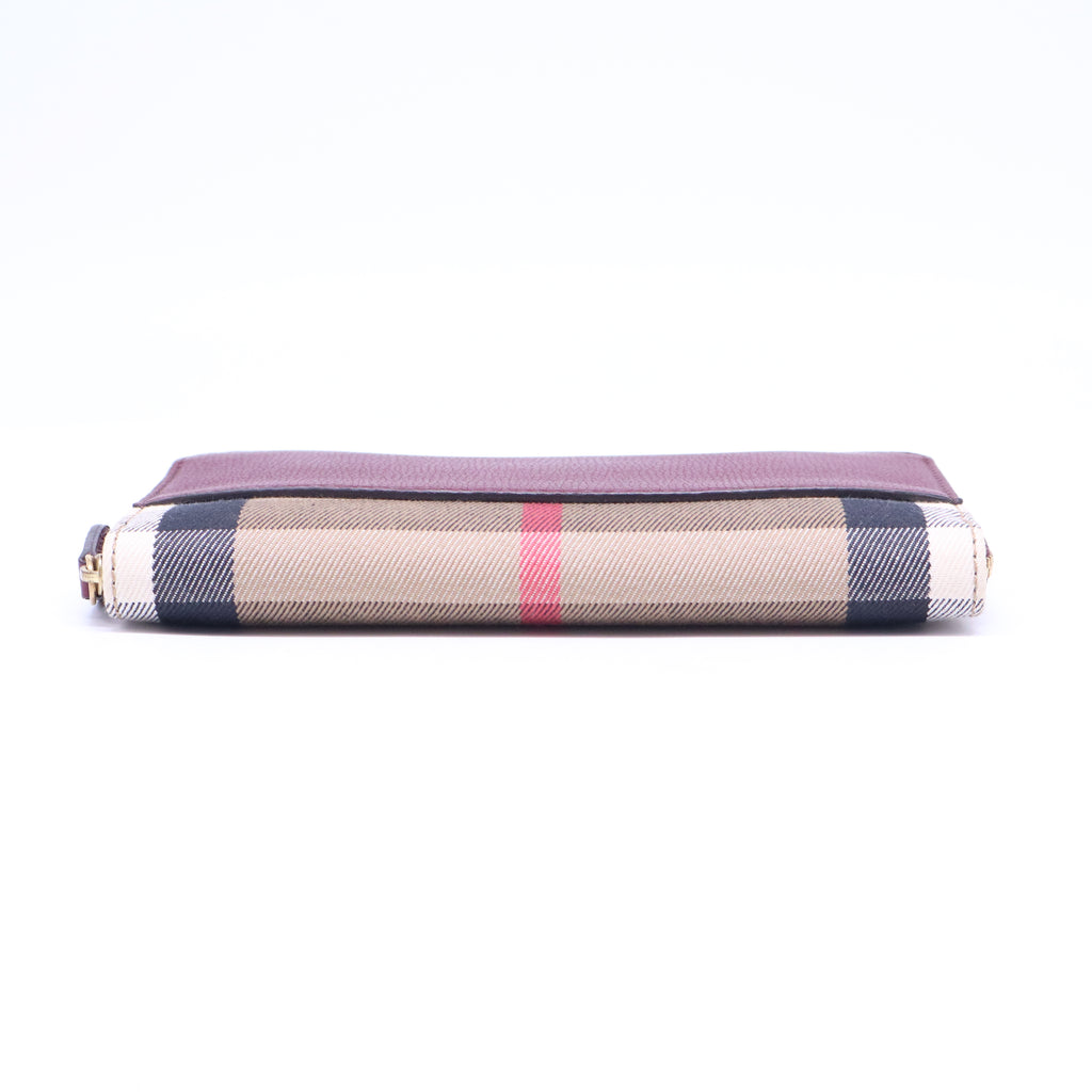 Leather and House Check Elmore Zip Around Wallet W21012