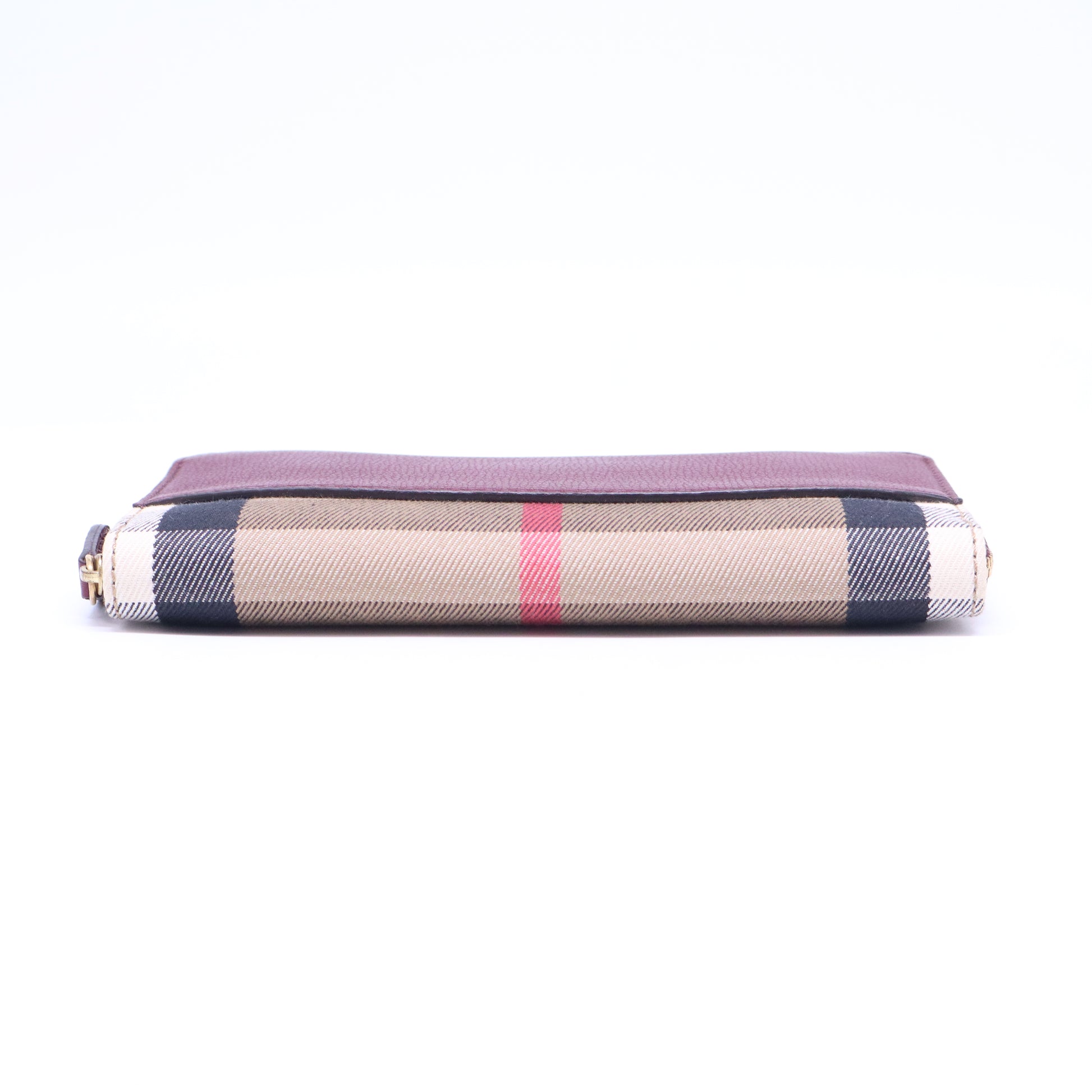 Leather and House Check Elmore Zip Around Wallet W21012