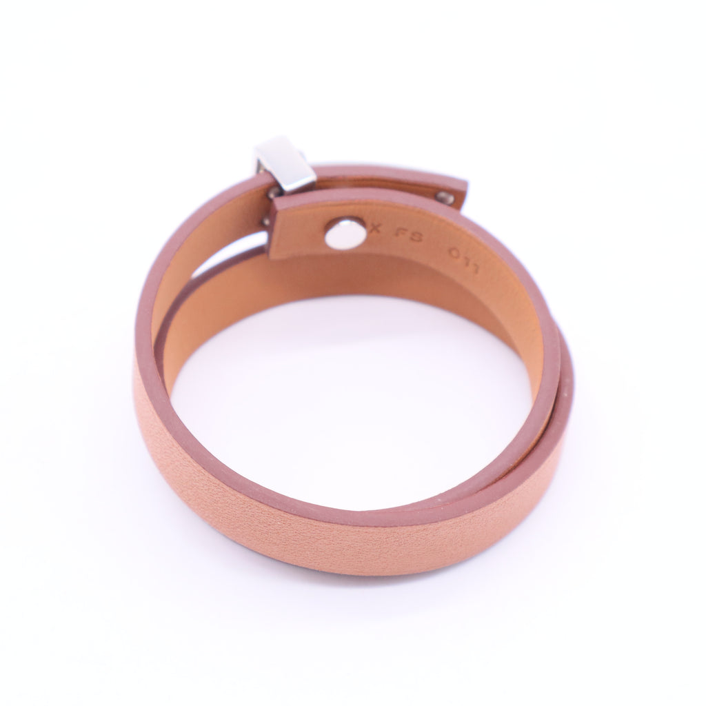 Hermes Mini Dog Leather Palladium Plated Wrap Bracelet W11323