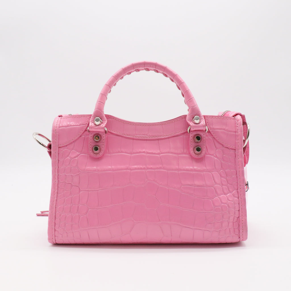 Calfskin Crocodile Embossed Classic Silver Hardware Mini City Baby Pink twins