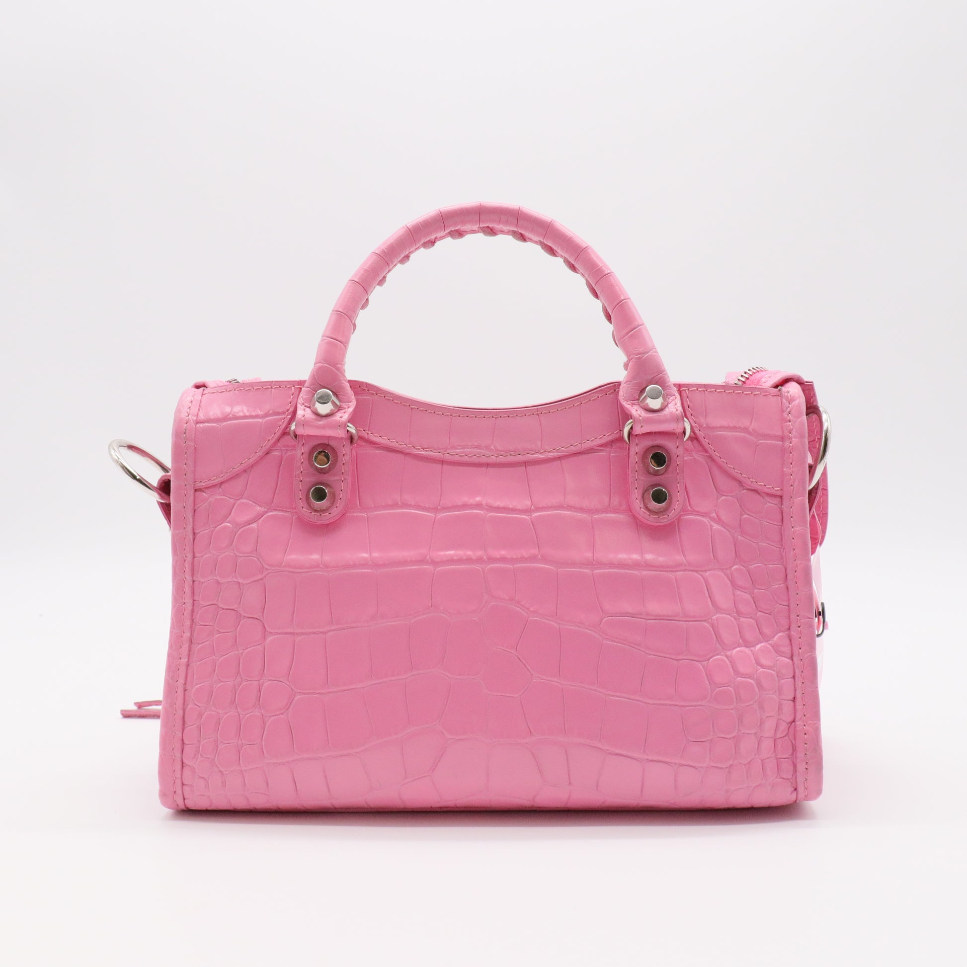 Calfskin Crocodile Embossed Classic Silver Hardware Mini City Baby Pink twins