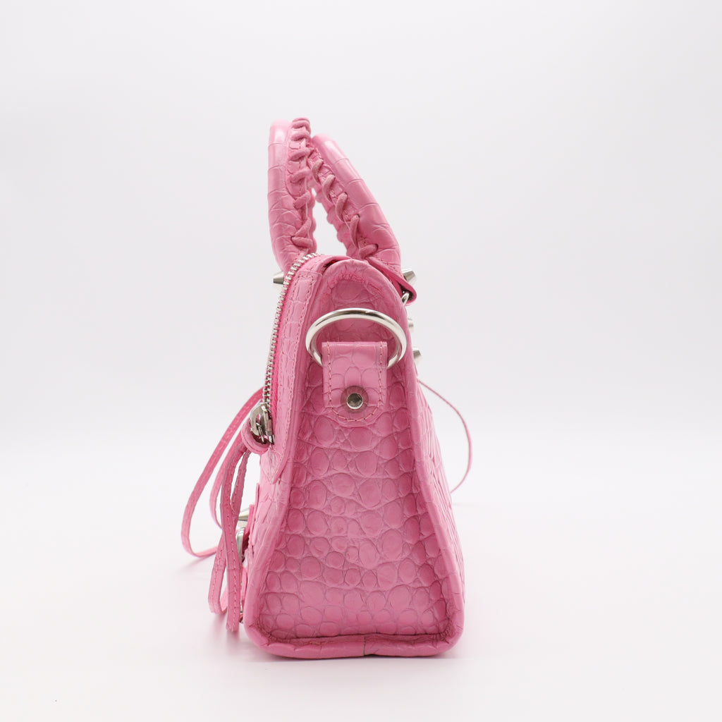Calfskin Crocodile Embossed Classic Silver Hardware Mini City Baby Pink twins