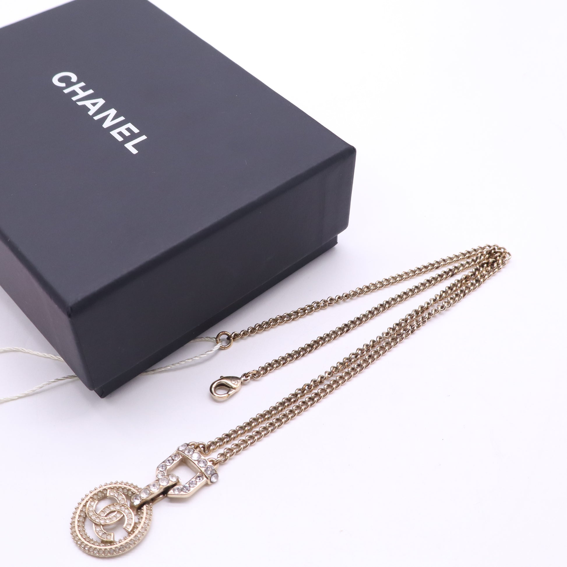 Chanel Crystal CC Circle Pendant Necklace twins LDJ5191