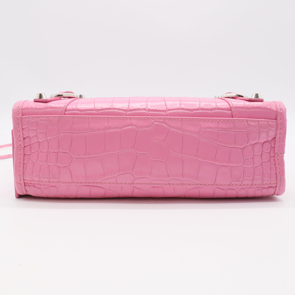 Calfskin Crocodile Embossed Classic Silver Hardware Mini City Baby Pink twins