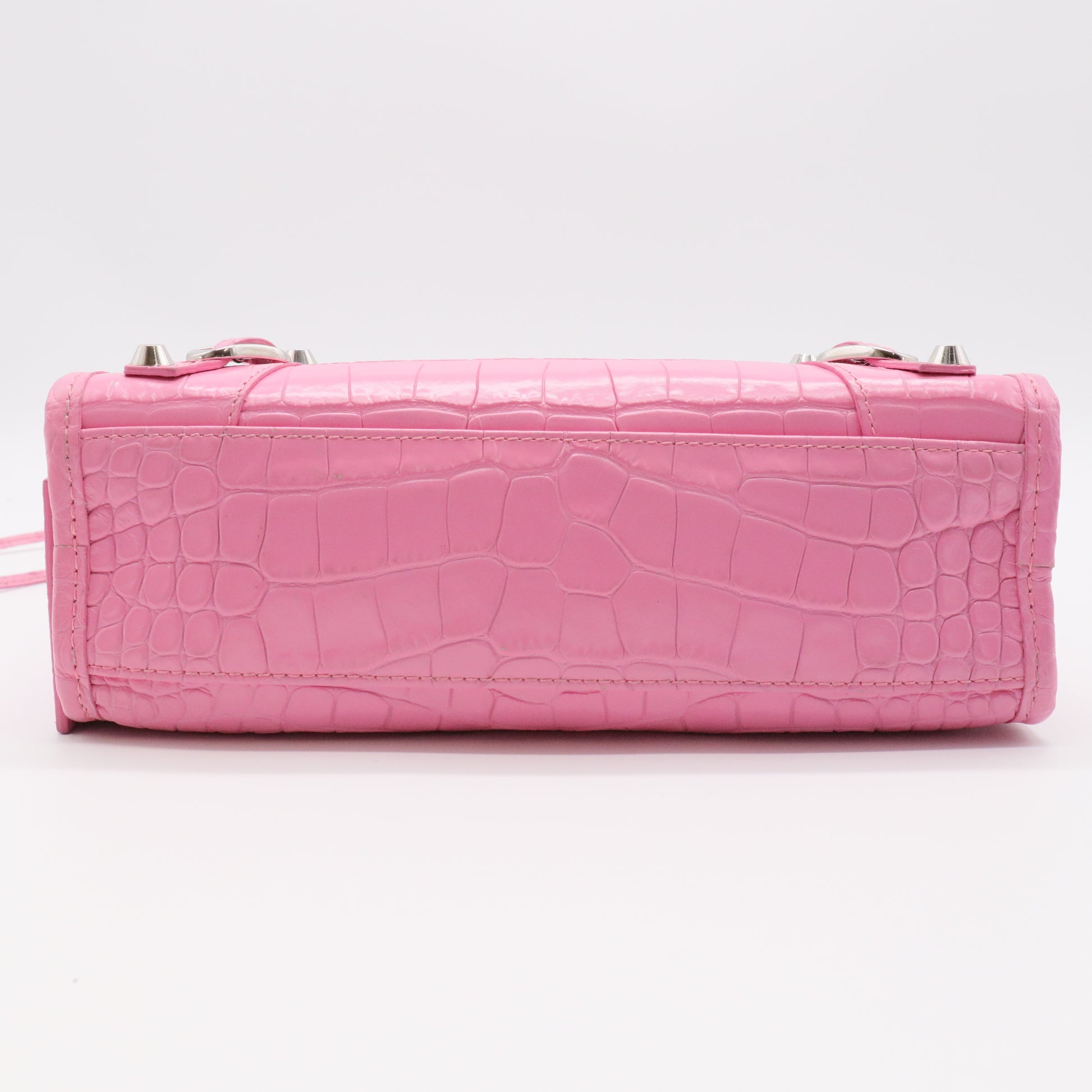 Calfskin Crocodile Embossed Classic Silver Hardware Mini City Baby Pink twins