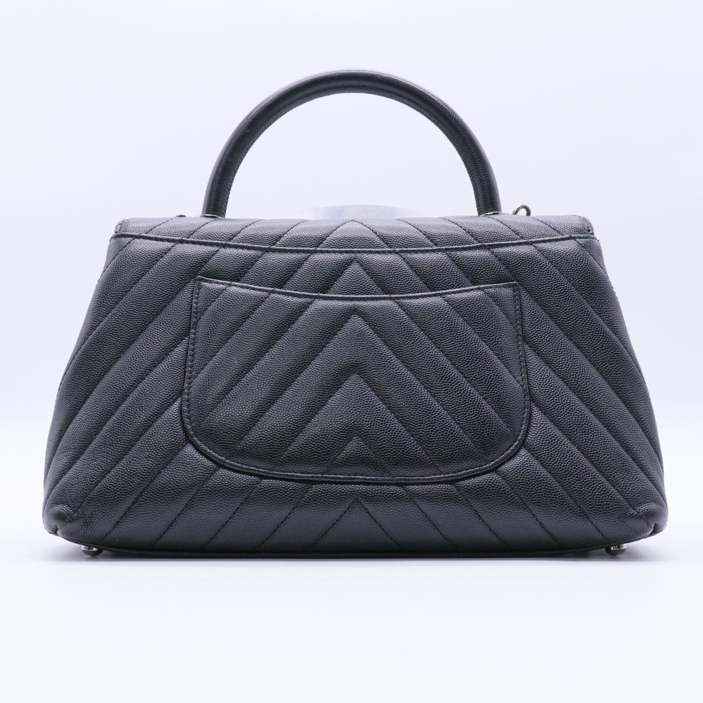 Black Chevron Quilted Caviar Leather Small Coco Handle Bag twins