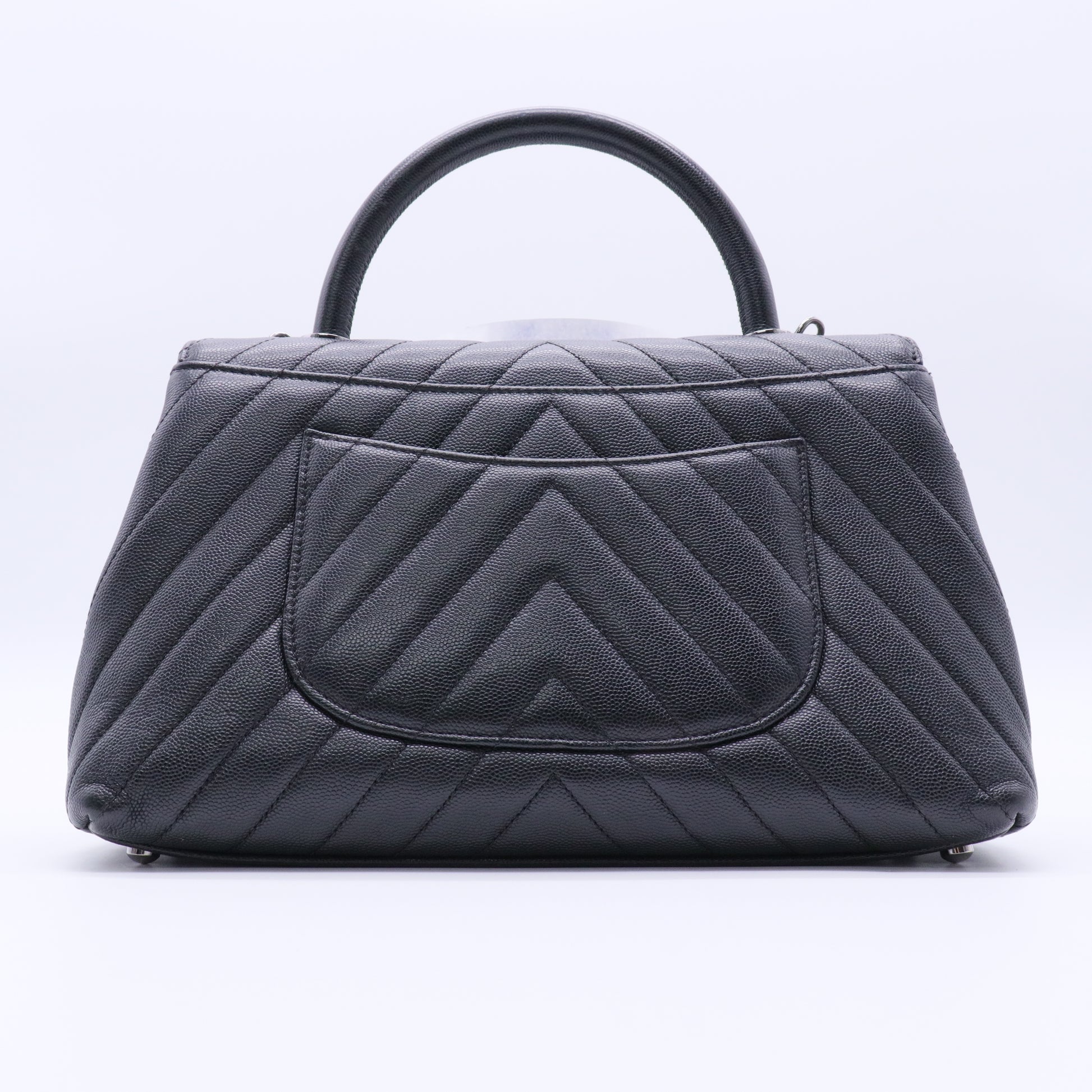 Black Chevron Quilted Caviar Leather Small Coco Handle Bag twins