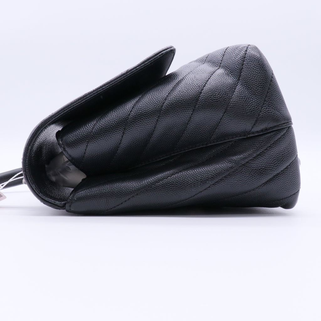 Black Chevron Quilted Caviar Leather Small Coco Handle Bag twins