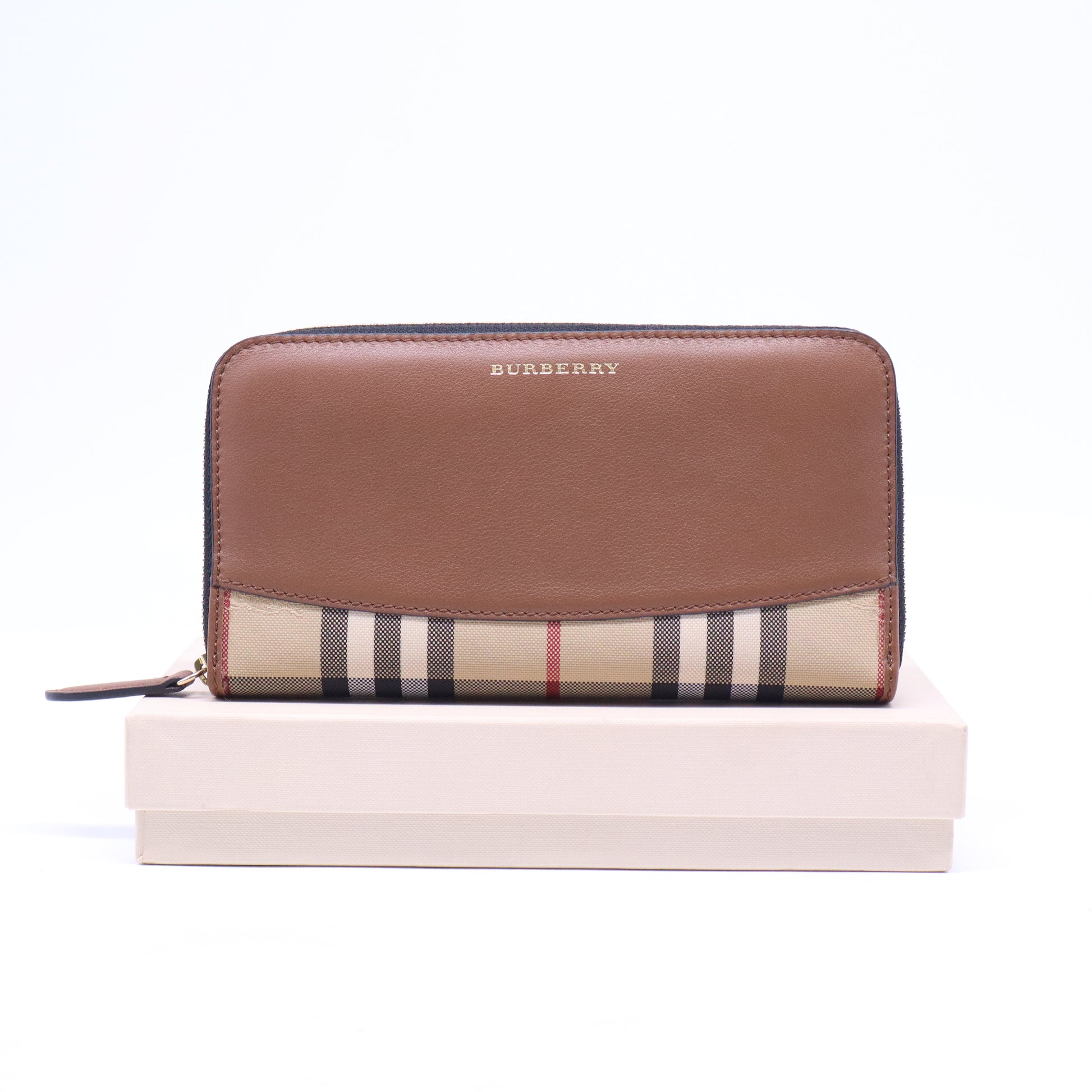 Beige House Checked PVC Zip Around Wallet W21010