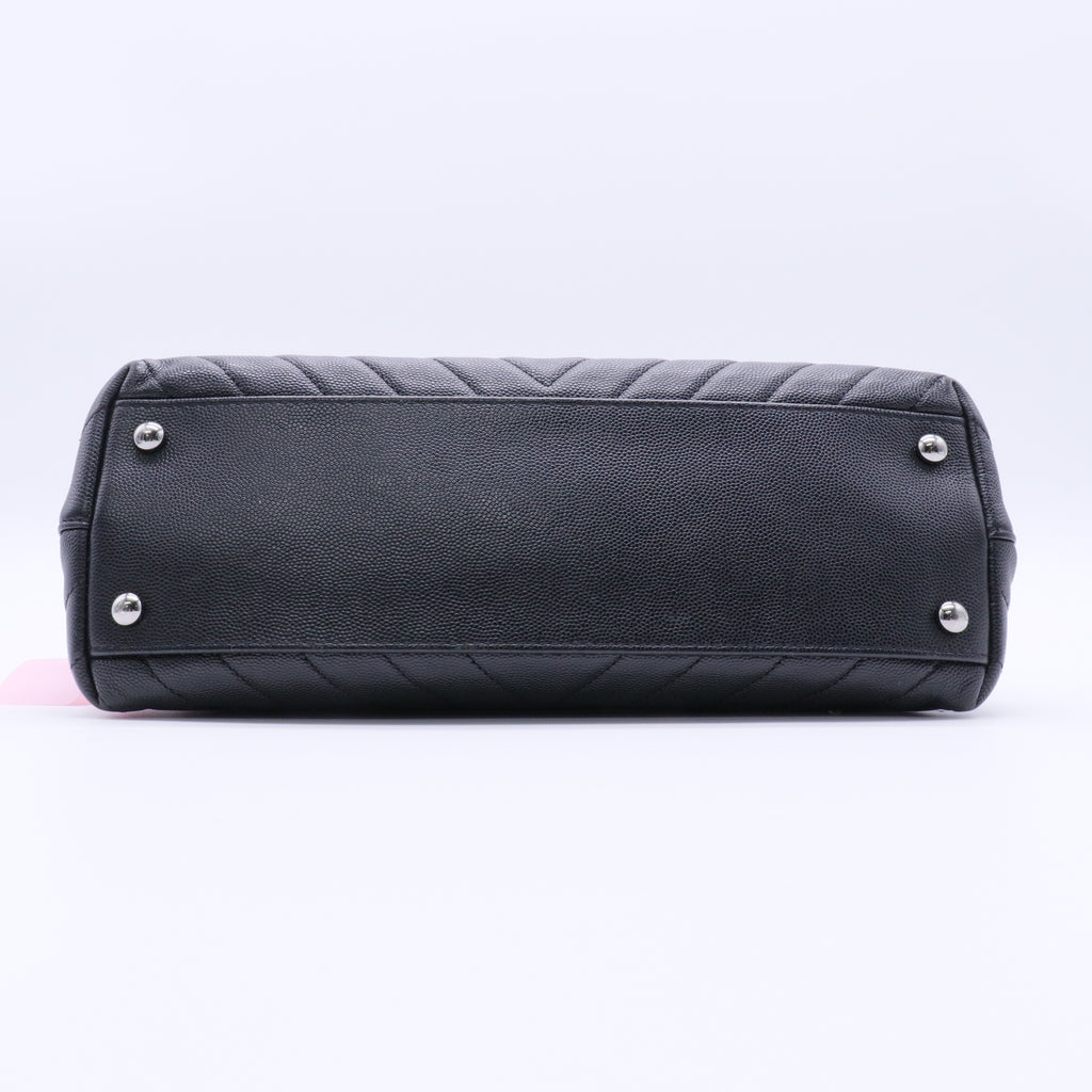 Black Chevron Quilted Caviar Leather Small Coco Handle Bag twins