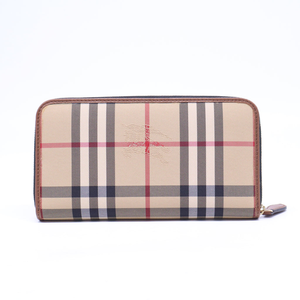 Beige House Checked PVC Zip Around Wallet W21010