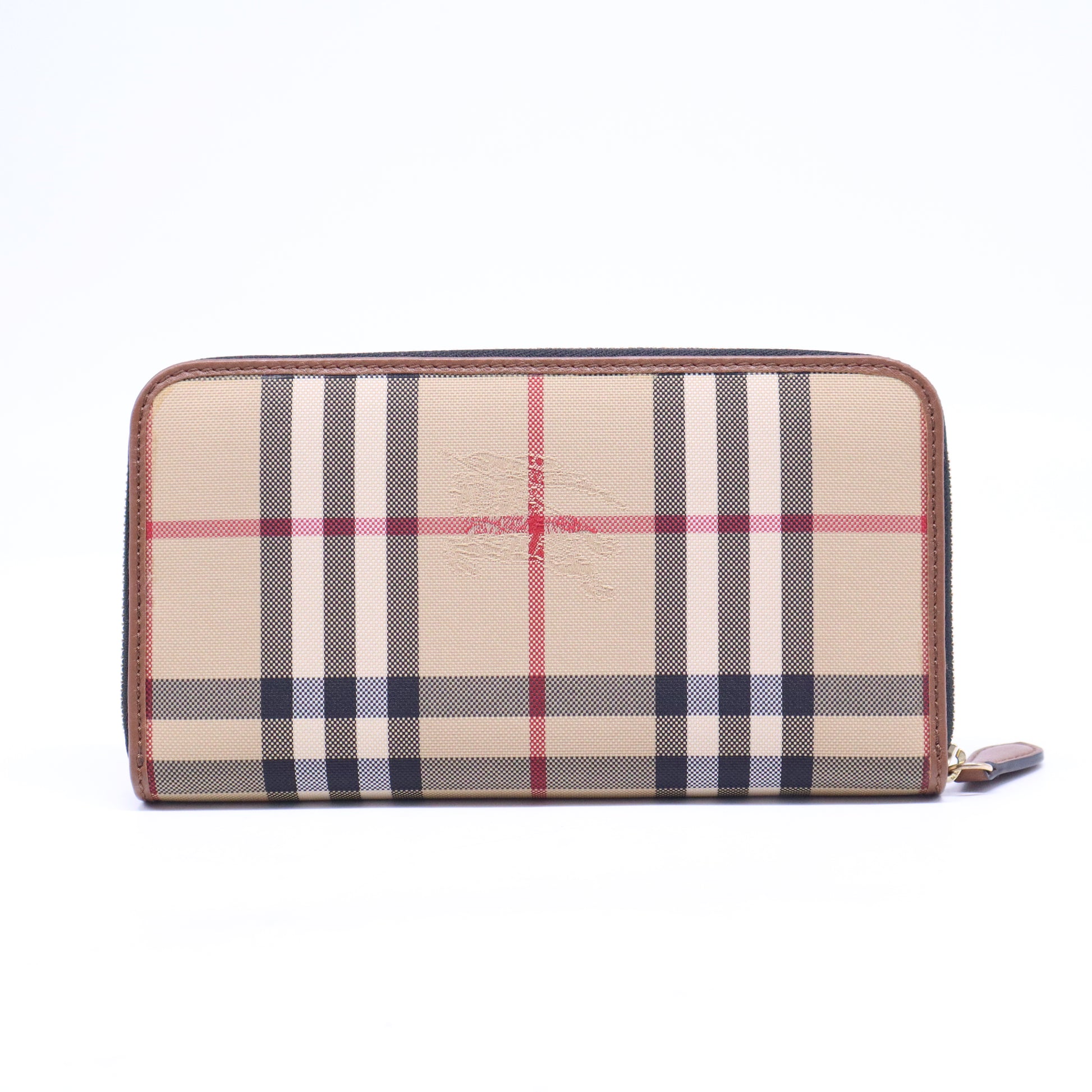 Beige House Checked PVC Zip Around Wallet W21010
