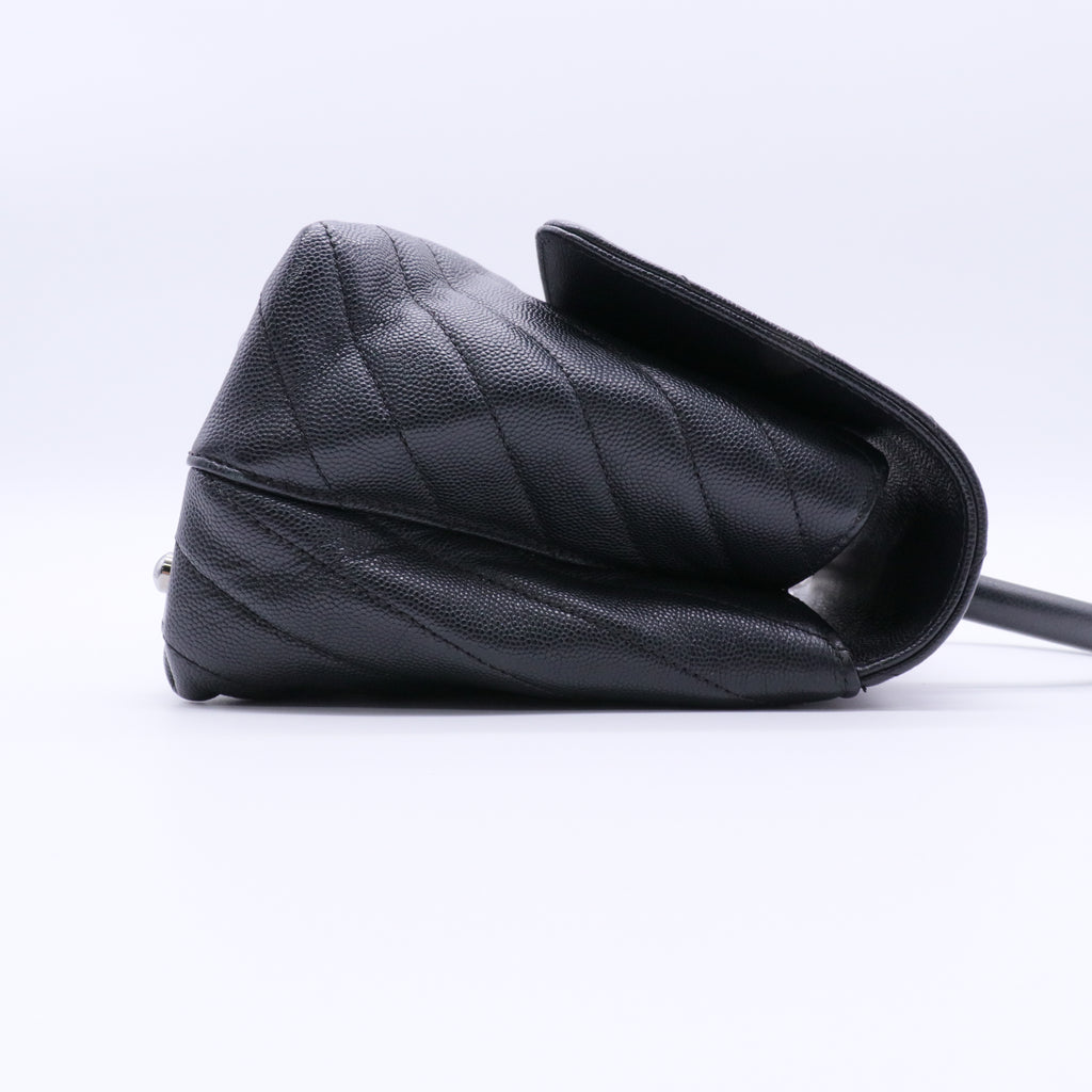 Black Chevron Quilted Caviar Leather Small Coco Handle Bag twins
