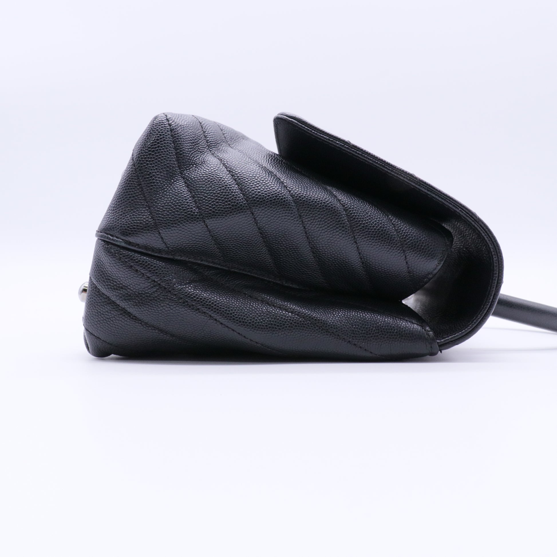 Black Chevron Quilted Caviar Leather Small Coco Handle Bag twins