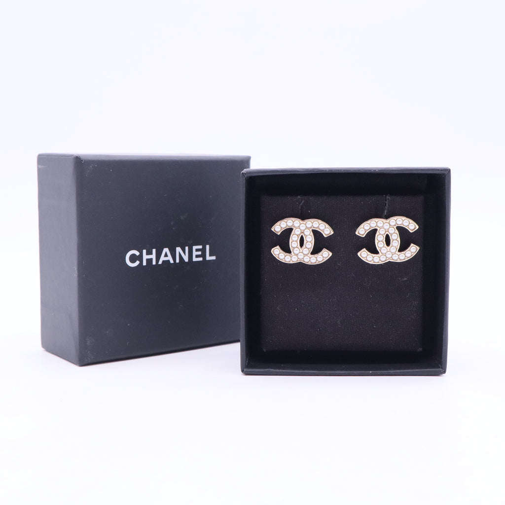 Crystal Pearl CC Logo Earrings