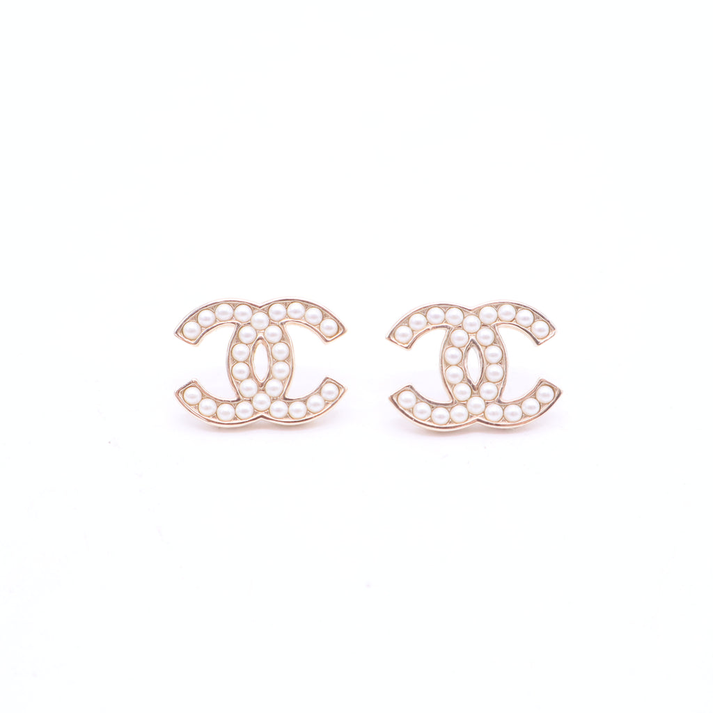 Crystal Pearl CC Logo Earrings