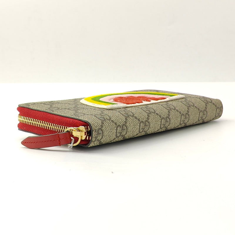 GG Supreme Monogram Embroidered Rainbow Zip Around Wallet Red