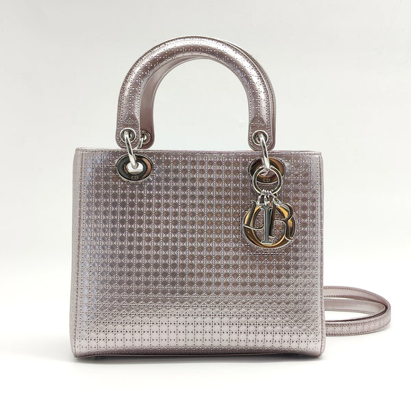 Metallic Patent Micro-Cannage Medium Lady Dior Pink