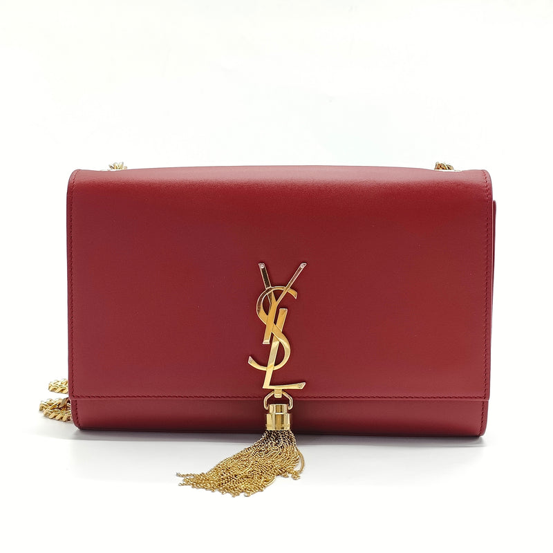 Smooth Calfskin Medium Classic Monogram Kate Tassel Satchel Lipstick Red