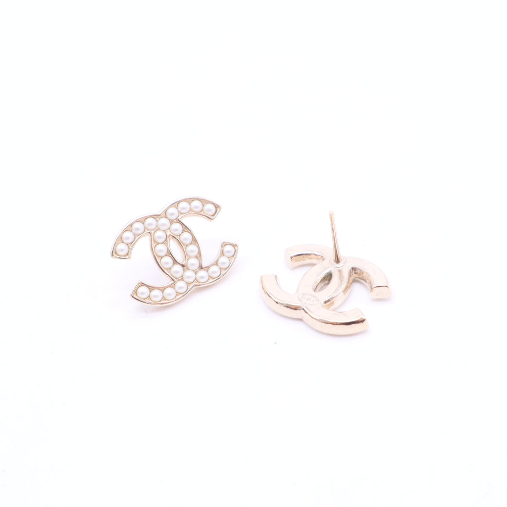 Crystal Pearl CC Logo Earrings