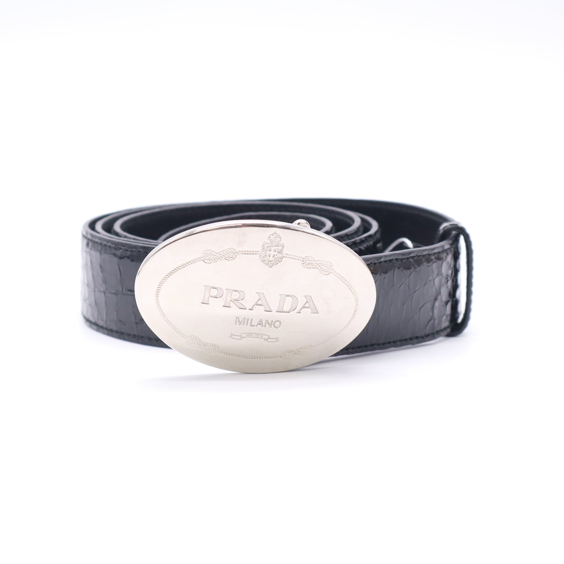 Prada Oval Logo Plaque Croc-Embossed Leather 100 Belt twins LDJ5176