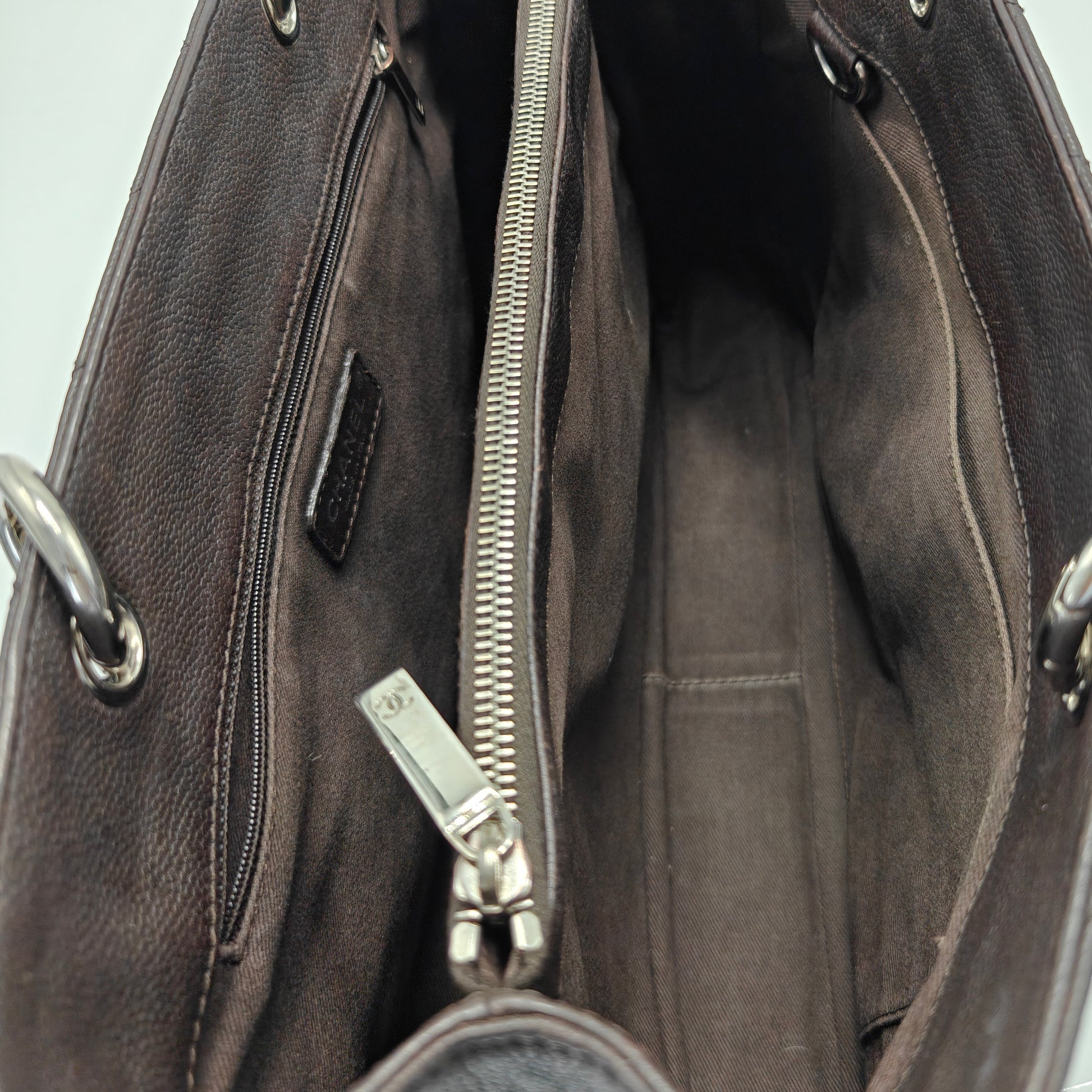 Caviar Quilted Grand Shopping Tote GST Dark Brown