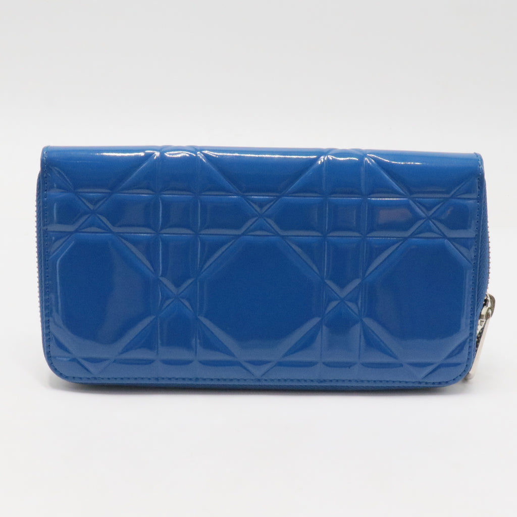 Lady Dior Zip Around Wallet Cannage Quilt Patent Long