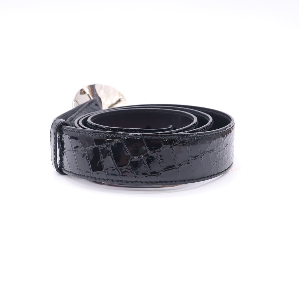 Prada Oval Logo Plaque Croc-Embossed Leather 100 Belt twins LDJ5176