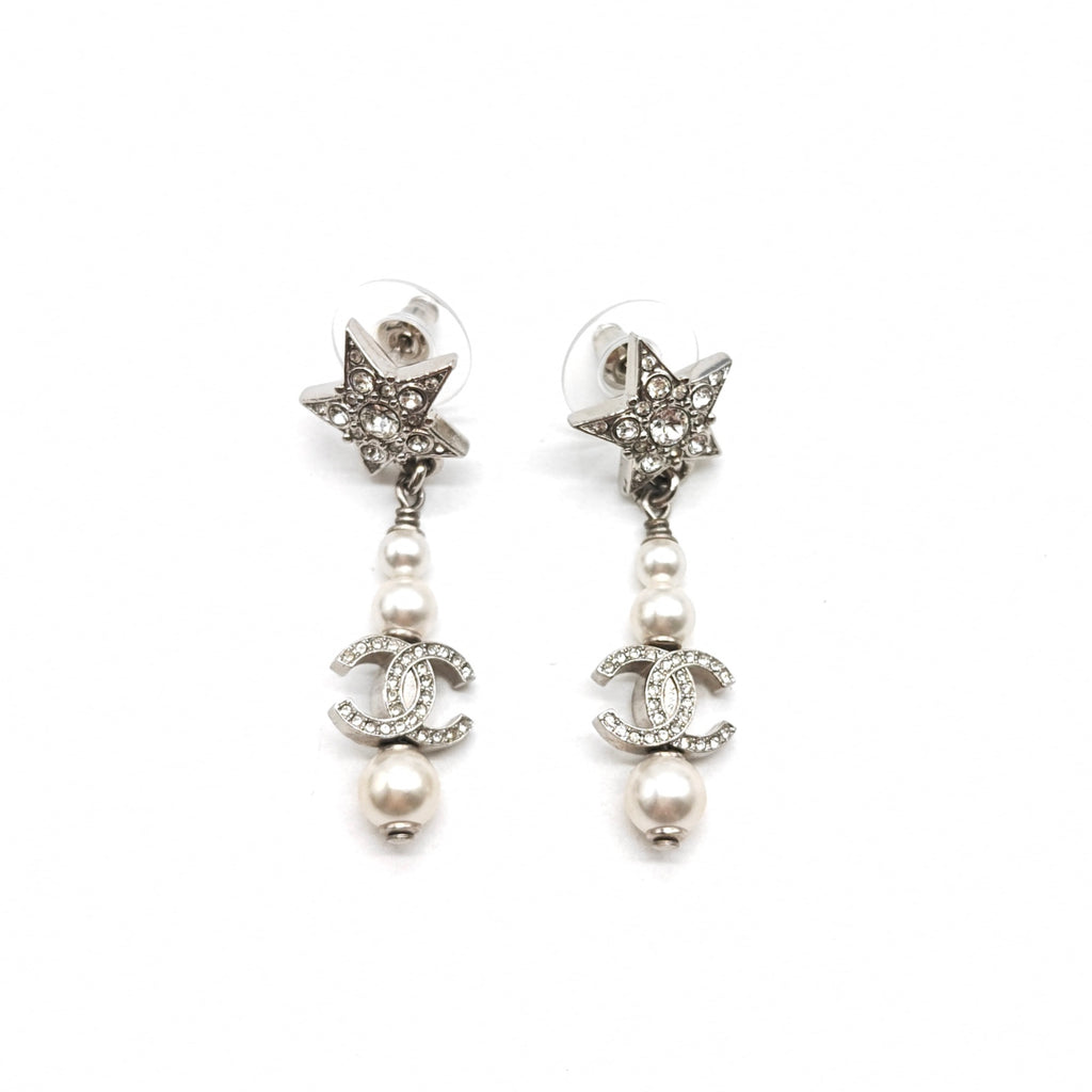 2020 Faux Pearl & Strass CC Star Drop Earrings W20320