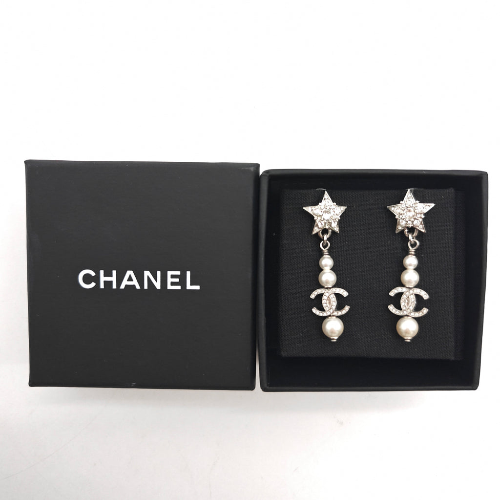 2020 Faux Pearl & Strass CC Star Drop Earrings W20320
