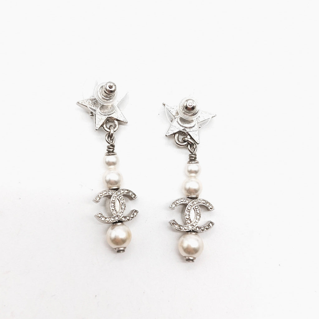 2020 Faux Pearl & Strass CC Star Drop Earrings W20320