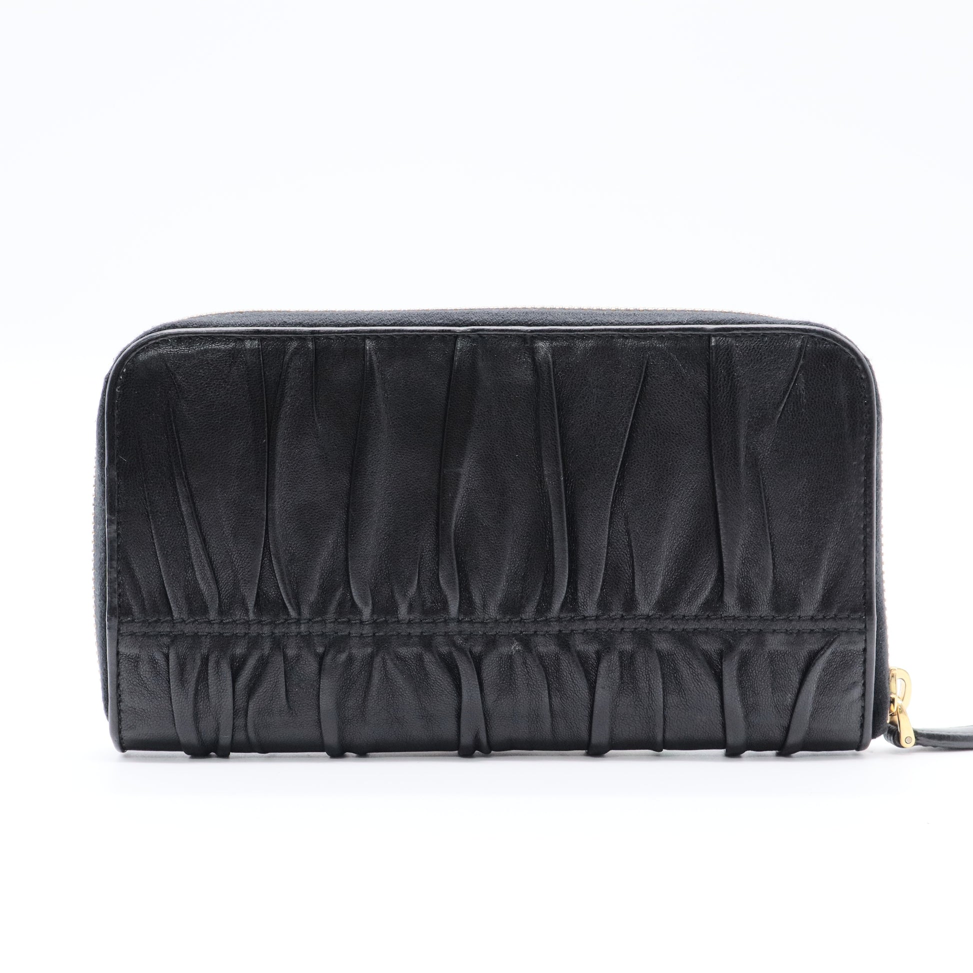 Black Gaufre Nappa Leather Zip Wallet