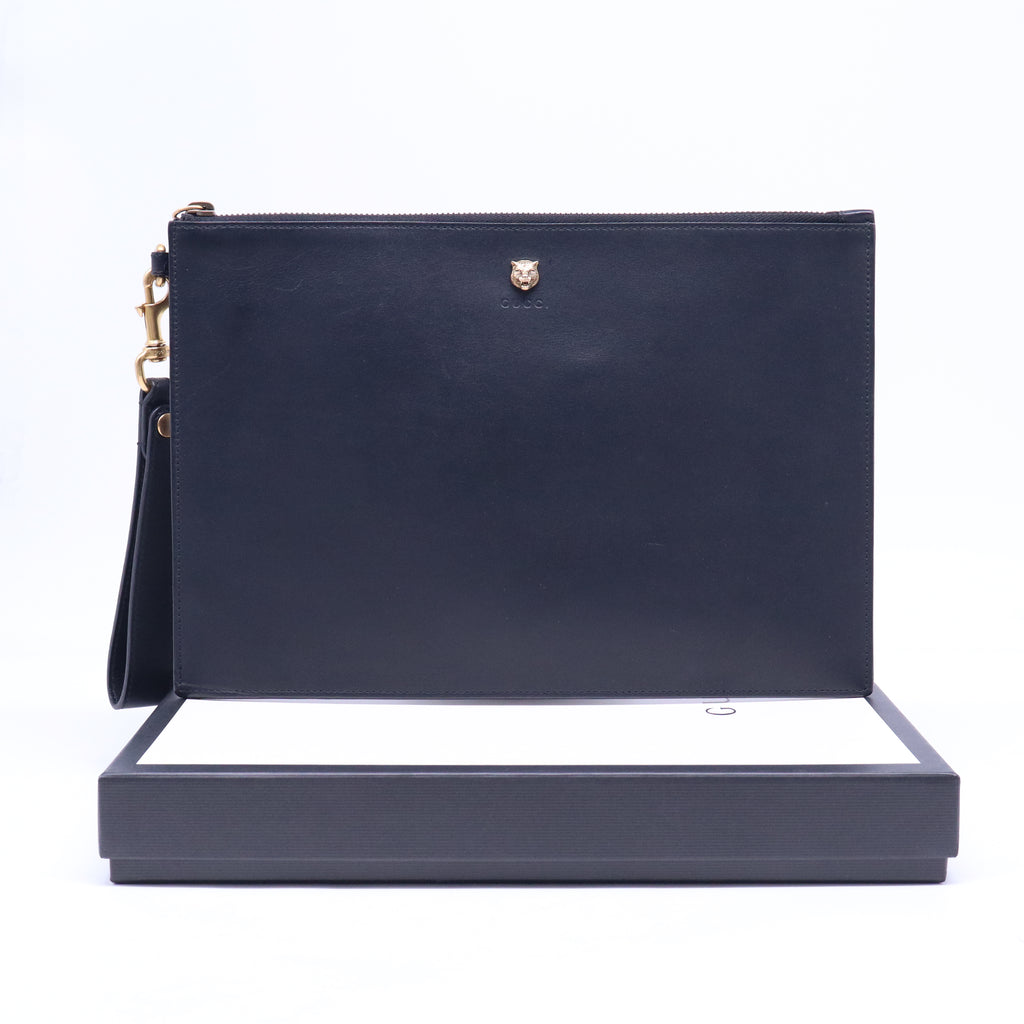 Black Leather Lions Head Clutch Bag W20999